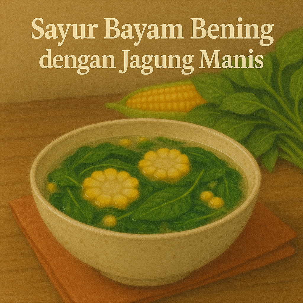 Sayur Bayam Bening dengan Jagung Manis